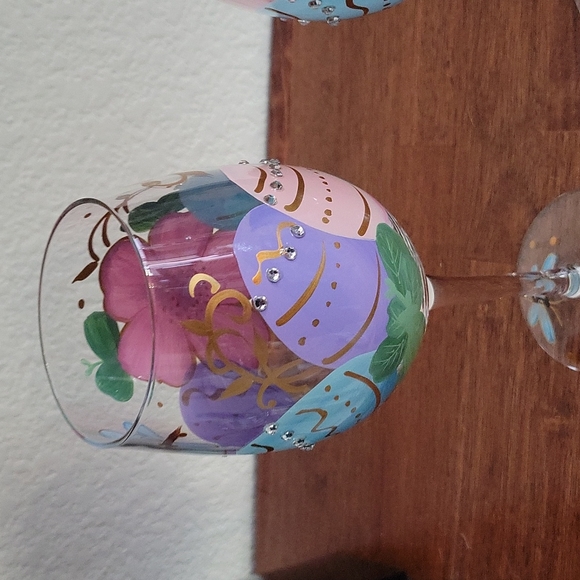Set of Two Pier 1 Easter Rhinestone Wine Glasses - Picture 2 of 5